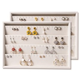 Coward 2PC Stackable Earring Tray Drawer Jewelry Holder Organizer Box Storage Earring Display Stand for Selling (beige(earring+earring))