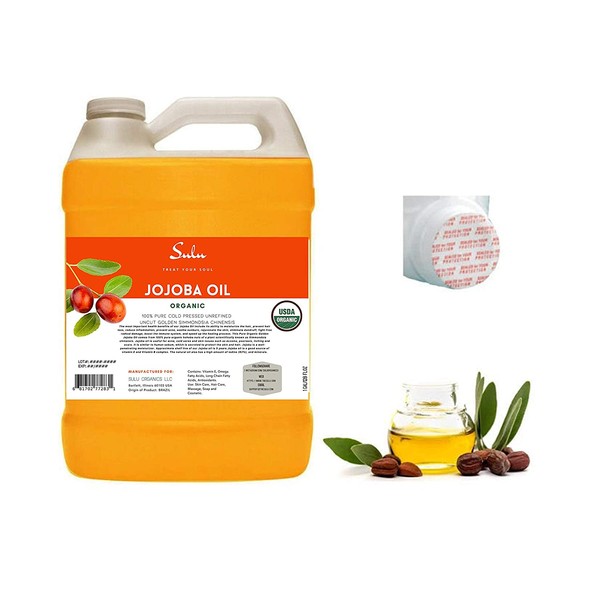 Certified Organic Cold Pressed Unrefined Raw Uncut Golden Jojoba Oil- 1 Gallon/128 fluid ounces