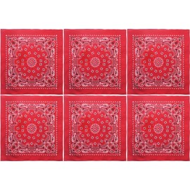 Trainmen Paisley 27" Jumbo Military Bandana Head Scarf Do-rag 100% Cotton Bandanna Face Cover 6-Pack (Red & White)