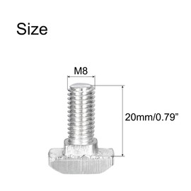 NACX M8 x 20mm T-Slot Drop-in Stud Sliding Bolts, Carbon Steel Hammer Head Bolt T Screw, T-Bolt T Shape Stud Sliding Screw for 40 Series Aluminum Profile, 20PCS