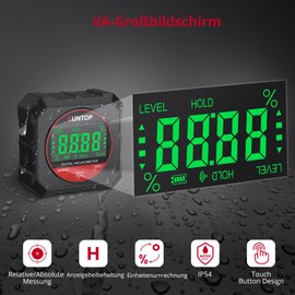 XUNTOP Inclinometer Digital Protractor Inclinometer Measuring Range 4 x 90°, 0.05° Resolution with Magnetic Base for Woodworking, Workshops, Outdoors