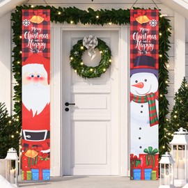 Bekecidi Christmas Door Decorations, Merry Christmas Door Banner Santa Claus Snowman Porch Sign Banner Christmas Hanging Decorations for Holiday Party Wall Indoor Outdoor Xmas Decor