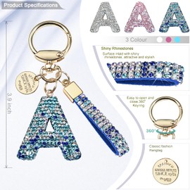 Pink Blue White Initial Letter Keychain Gift for Women Girls Bling Sparkly Cute Backpack Car Key Accessories Lanyard (A-blue)
