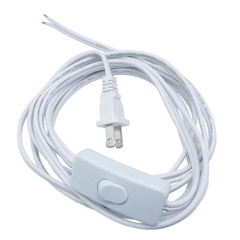 10FT Replacement Lamp Cord, White 18 AWG 2 Prong Extension