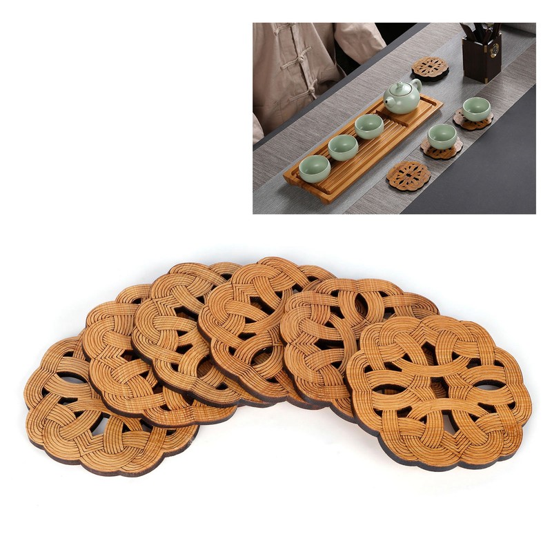 6PCS Bamboo Coaster Teacup Mat AntiScald Heat Insulation Pad Tea