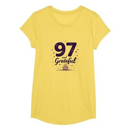 97 and Grateful Birthday Gift for Elderly Celebration T-Shirt, Girls, Lemon Yellow