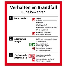 Sign Notice Sign Behavior in a Fire Case Aluminium 18 x 20 cm (Rules of Conduct, Fire Protection, Fire / Emergency) Weatherproof