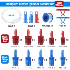 Enhon Master Cylinder Bleeder Kit Replacement for 13911, 22 In Clear Hose, Clip, SAE and Metric Fittings Universal Fit, Complete Brake Bleeder Kit with PTFE Tape
