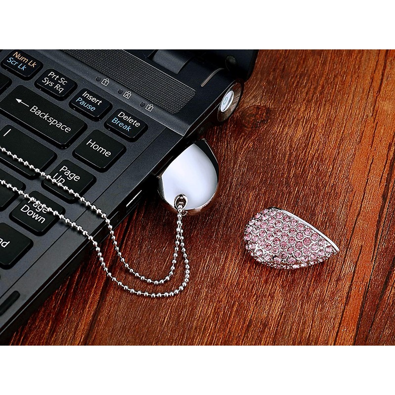 WooTeck 64GB Crystal Loving Heart Jewelry USB Flash Drive Pendrive