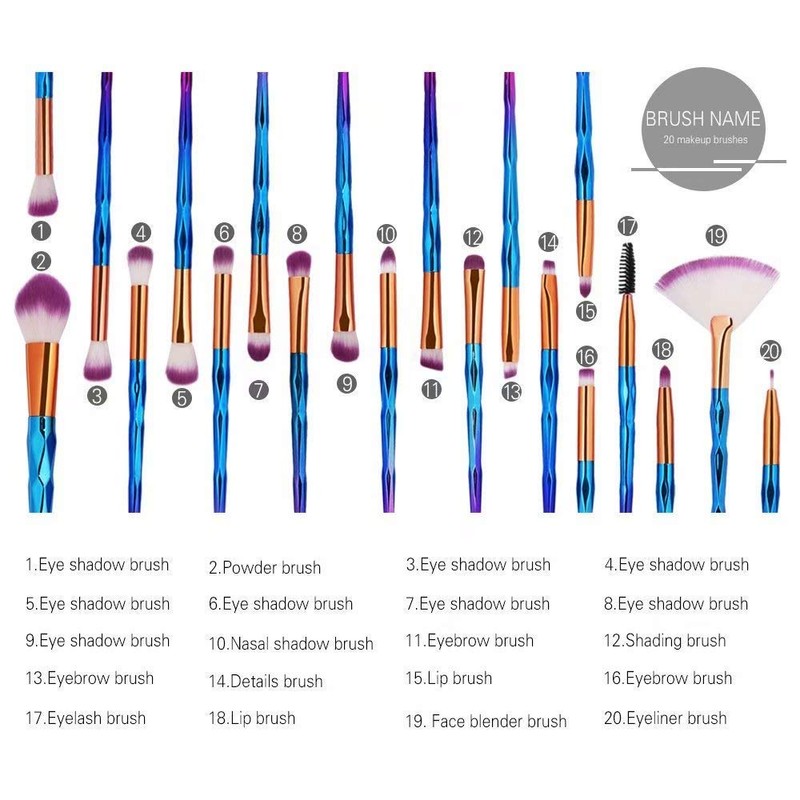 Maange 20-Piece Make-Up Brush Set - Eyeshadow, Foundation Powder, Eyeliner,