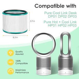HP02 HP01 Filter Replacement Compatible with Dyson Pure Cool Link DP01 DP02 DP03 Desk Fan and Hot + Cool Link HP01 HP02 HP03 Air Purifier with 360° Glass HEPA, 968125-03 305214-01 305214-01, 1-Pack