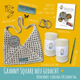 HÄKEL LIESE Crochet Set for Beginners - Bag Granny Square, Crochet Set, Crochet, Crochet Kit for Beginners, Learn to Crochet, Wool for Crochet, Crochet Bags, Granny Squares