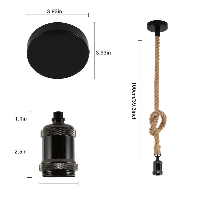 COOBATG Industrial Hemp Rope Chandelier;Single Head Farmhouse Pendant Lights E26