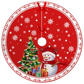 Christmas Tree Skirt Christmas Tree Decorations, Snowman Snowflaks Christmas Tree Skirt Mat with Santa Claus, Xmas Tree Skirt Ornaments Tree Skirt Cover for Outdoor Indoor Holiday Party, 36inch