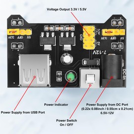 4PCS Breadboard Power Module for MB-102, Breadboard Module Input 6.5~12V Output 3.3V 5V for Arduino Power Supply with 4PCS 9V Battery Clip