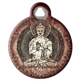 Dog Tag Art Buddha Religious Pet ID Tag for Dogs and Cats, Silent Polymer Coated Stainless Steel Nametag with Customized Identification Information - Small .875" Diameter