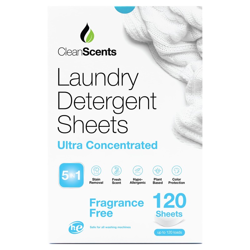 CleanScents Laundry Detergent Sheets (120 Sheets) (Fragrance Free)
