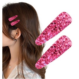 Herbeluemily Hair Pin, Hair Clip, Patching Pin, Bangs Clip, Hair Clip, Hair Clip, For Kids, Glitter, Cute, Felt, Rose Pink, Set of 2