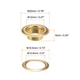 QUARKZMAN Set of 40 Eyelets with Washers 12 mm Copper Metal Eyelets Kit for Fabric Curtains Leather Belt Shoes Bag DIY Gold