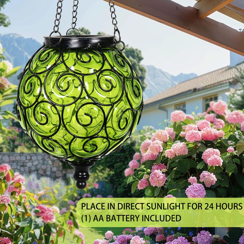 Naboher Solar Hanging Lantern Outdoor Garden Lights, Round Glass and