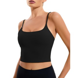 RIOJOY Women's Sports Bra, Lycra Sports Bra with Adjustable Straps, Removable Inserts, Crop Tops, Tank Top with Integrated, black, S