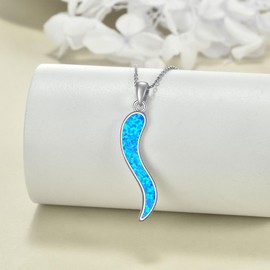 YAFEINI Italian Horn Necklace Sterling Silver Blue Opal Italian Horn Cornicello Pendant Necklace Good Luck Protection Amulet Jewelry for Women (Blue)