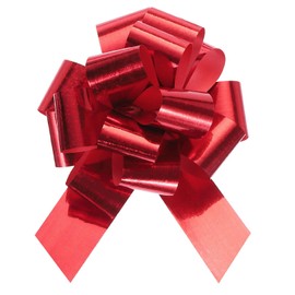 Unifizz 10pcs 4 Inch Pull Bow Metallic Gift Bows with Glitter Ribbon for Wedding Baskets Presents Christmas Gift Wrapping Red