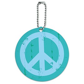 Artsy Peace Sign Symbol Teal Round Luggage ID Tag Card Suitcase Carry-On
