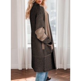 Astylish Plus Size Long Sleeve Cardigan Tops for Women Striped Patchwork Knit Open Front Casual Fall Sweaters Business Work Winter Outwear Black X-Large