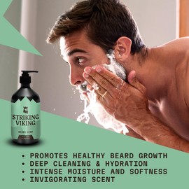 Striking Viking Beard Wash 17 oz with Tea Tree & Biotin - Tea Tree Scented Beard Shampoo for Men Paraben & Sulfate Free - Deep Cleansing Beard Wash for Men with Jojobal Oil for all Beard Types
