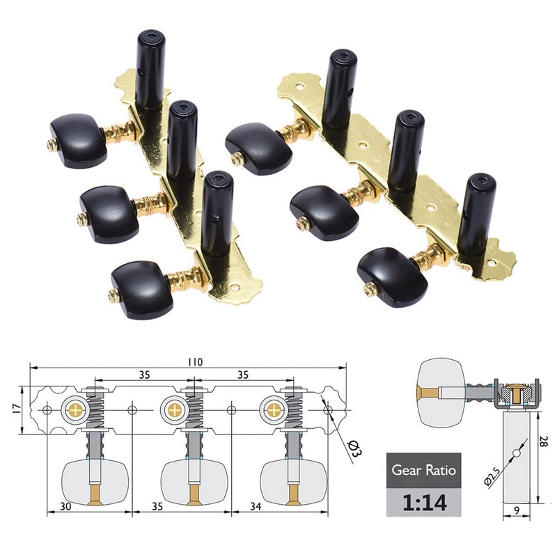 Btuty L&R 2 Pcs Acoustic Guitar Tuning Pegs 3+3 Machine