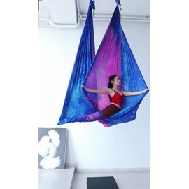 F.Life Aerial Yoga Hammock 5.5 yards Premium Aerial Silk Fabric Yoga Swing for Antigravity Yoga Inversion Include Daisy Chain,Carabiner and Pose Guide (Night Sky Star)