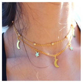Yheakne Boho Star Moon Necklace Choker Gold Layered Star Choker Necklace Crescent Moon Necklace Celestial Necklace Chain Festival Jewelry for Women (Gold)