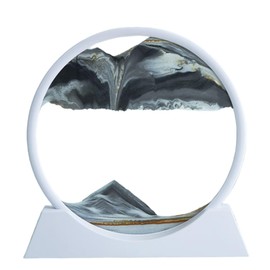 BGFJYUK Moving Sand Art Picture in Motion, Round Glass 3D Deep Sea Sandscapes with Display Flowing Sand Frame for Relaxing Desktop Home Office Work Décor for Kids Adults (White Frame Black,7inch)