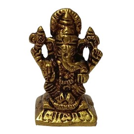 athizay Car Dashboard Ganesh Statue Small Size with Solid Base Car god Idol Decorative Showpiece - 4.5 cm (Brass, Gold)