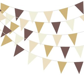 32 Meters 105ft Brown Party Pennant Banner Cream Ivory Beige Fabric Bunting Champagne Khaki Triangle Flags, Neutral Decorations for Boho Tan Supplies Rustic Birthday Baby Shower Wedding Decor