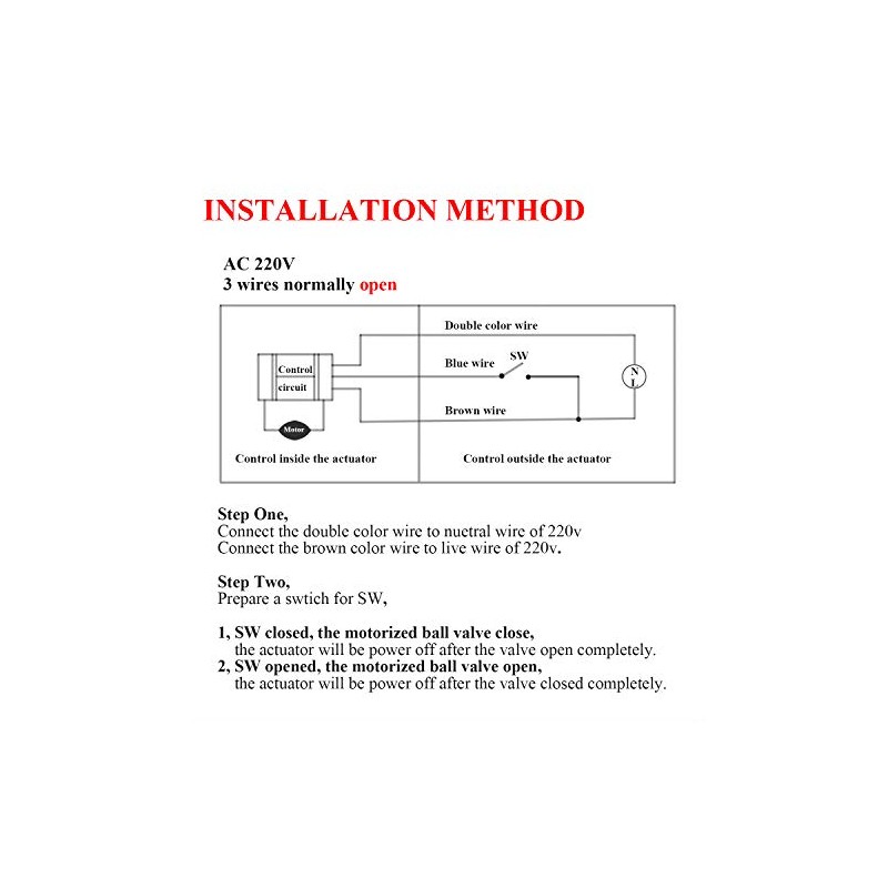 Motorized 2 Way Electric Ball Valve 220V Solenoid Normally Open