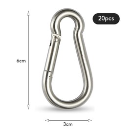 Small Carabiner Hooks, Pack of 20, 6 x 60 mm Carabiner with Spring Hook, Small Ideal for Key Chain, Camping, Hiking, Travel, Fishing (Silver)