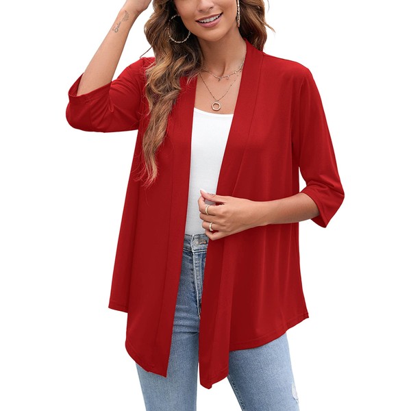 Heymoments Women's Cardigan Lightweight Draped Open Front 3/4 Sleeve Casual
