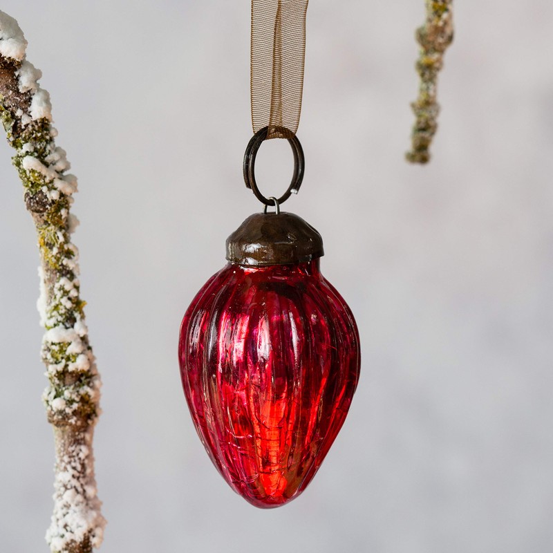 Aurora Christmas Set of 6 Pinecone Christmas Baubles, Red, 1"