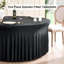 6 Pack Black Round Spandex Tablecloth for 72inch Table,132inch Stretchy Fitted 6FT Round Table Cloths for Round Tables,Wrinkle Free Round Table Cloths with Skirt for Wedding Vendor Graduation Banquet