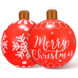 Pack of 2 Inflatable Christmas Baubles, Giant Inflatable Christmas Ball, Reusable, Merry Christmas, Balloons (Red A)