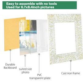 Sungmor Cast Iron Picture Frame 7x8 Inch, Vintage French Style Ornate Photo Frame w/Clear Front, Heavy Duty Iron Wall Hanging Frame, Beautiful Art Work Frame, Decorative Wall Decor DIY Frame