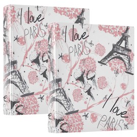 Custom Paris Eigel Tower Pink 3 Ring Binder 1 1/2 Inch Hold 200 Sheets Cute 3 Ring Folders Print Round Ring Planner Binder, 12.4x10.63x2.36inch, 2 Pack