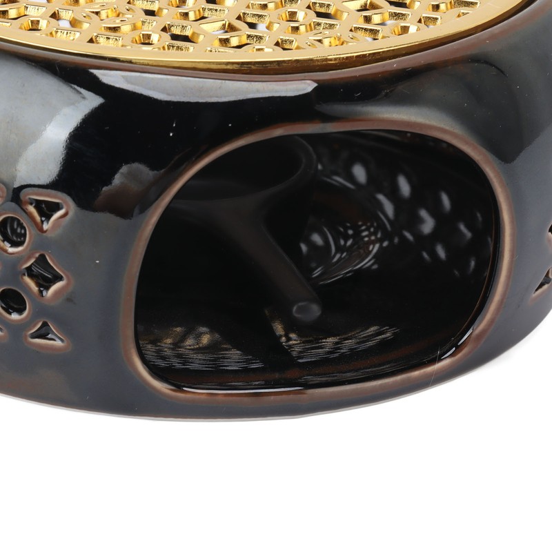 Bronze Brown Tea Light Teapot Warmer Hollow Concave Looking Ceramic