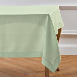 Solino Home Linen Tablecloth for Rectangle Tables 60 x 144 Inch - Classic Hemstitch 100% Pure Linen Light Green Table Cloth - Machine Washable Cloth Tablecloth for Summer