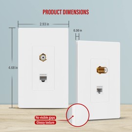 ENERLITES 2-Port Screwless Wall Plate with 1 CAT6 RJ45 Keystone Jack Module & 1 Gold F-Type Coupler Bulkhead Audio/Video Connector, Standard Size 1-Gang 4.69" x 2.93", SI8872CFGD-W, White