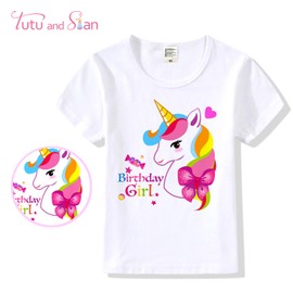 Unicorn Headband, T-Shirt, Tutu Dress & Satin Sash. Unicorn Birthday Party Outfit for Girls (Birthday Girl 4, 6 Years)