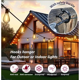 LushPatio Hooks for Hanging String Lights, Plant Hangers Outdoor with Safety Buckle Design, Ceiling Wall Hooks for Outside Backyard Porch Patio Gazobo Balcony - 35 Pack, Black
