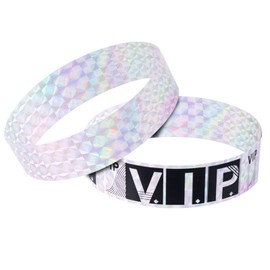 Maxqzin 200 Pcs Wristbands for Events, VIP Wristbands Paper Waterproof Bracelets Wrist Bands for Event Amusement Club Waterparks Concerts Festivals (Silver)